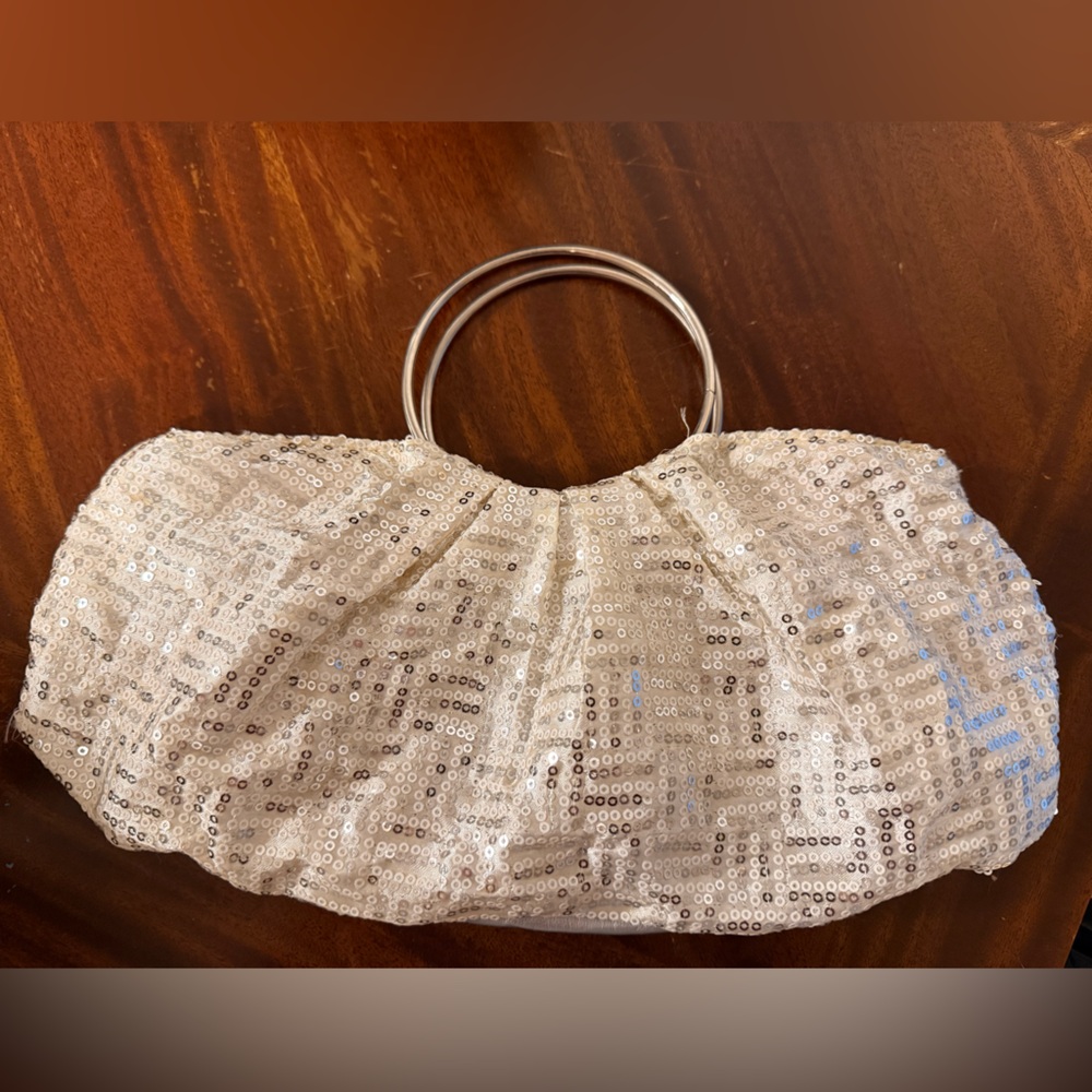 Sequin Handbag with Silver Handles